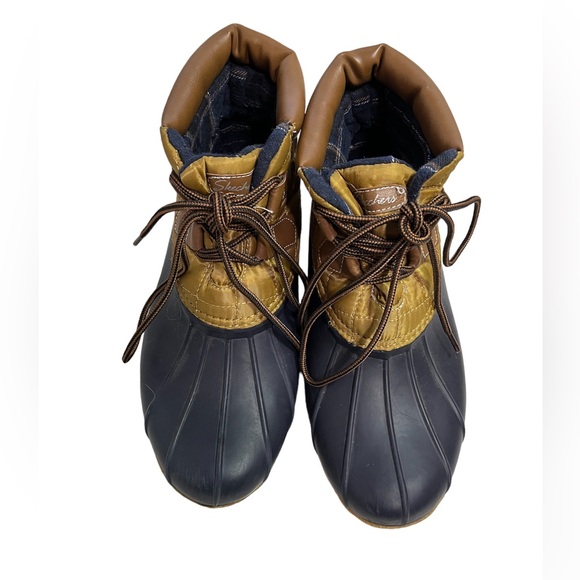 Sketchers Pond Navy Gold Rain Snow Boots Duck Boots Quilted Size 9 - Picture 2 of 8